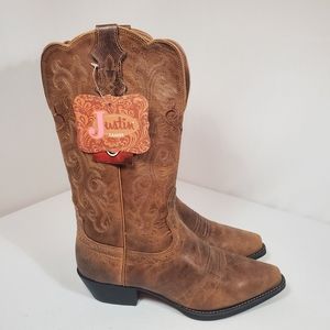 Cowboy Boots JUSTIN Mckayla Tan 12" in Stampede Western Rodeo Women's Size 9.5C